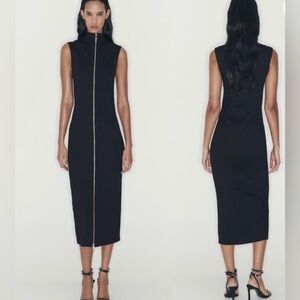 Zara Zipper Black Midi Dress, XXL, NWT